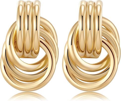shinelab Gold Hoop Earrings for Women Twisted Huggie 14K Gold Plated Chunky Earrings Wavy Geometric Hoop Trendy Earrings Jewelry Gift for Girls in Kuwait