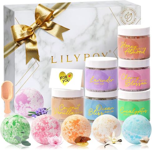 Bath Salt Bath Bomb Baskets Gift Set Bath Spa Gift Set for Men 15 Pcs Essential Oil Handmade Bath Bomb Perfume Spa Gifts for Women Kids Birthday Father's Mother's Day Gifts for Christmas in Kuwait