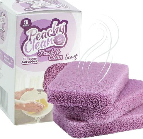 Peachy Clean Silicone Dish Sponge Scrubbers, Fresh Peach Scent, Non-Scratch, Odor-Resistant, Durable Dish Sponges for Kitchen in Saudi Arabia
