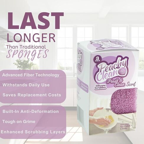 Peachy Clean Silicone Dish Sponge Scrubbers, Fresh Peach Scent, Non-Scratch, Odor-Resistant, Durable Dish Sponges for Kitchen in Saudi Arabia