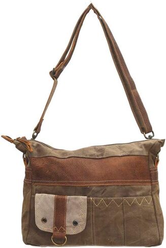 Myra Bag Leather Pocket Upcycled Canvas Tote Bag S-1236, Brown, One Size in Kuwait