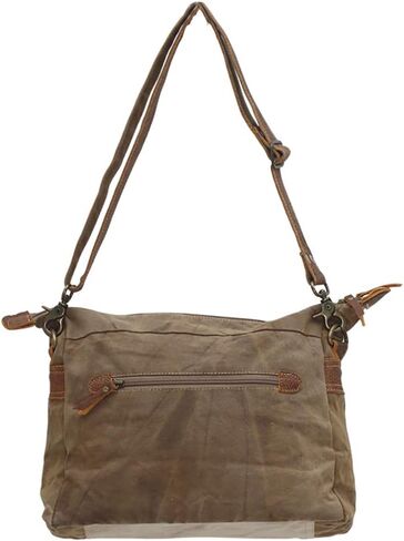 Myra Bag Leather Pocket Upcycled Canvas Tote Bag S-1236, Brown, One Size in Kuwait