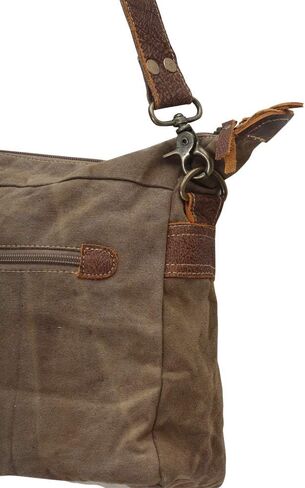 Myra Bag Leather Pocket Upcycled Canvas Tote Bag S-1236, Brown, One Size in Kuwait