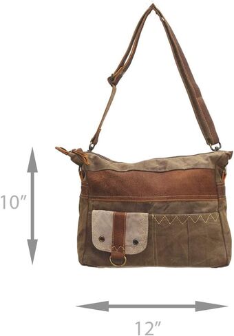 Myra Bag Leather Pocket Upcycled Canvas Tote Bag S-1236, Brown, One Size in Kuwait