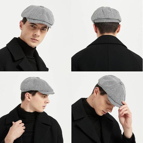 قبعة KeepSa Newsboy قبعة Baker Boy Hat قبعات مسطحة - 8 لوحات Peaky Herringbone Tweed Gatsby Hat Ivy Irish Cap للرجال والنساء in Kuwait