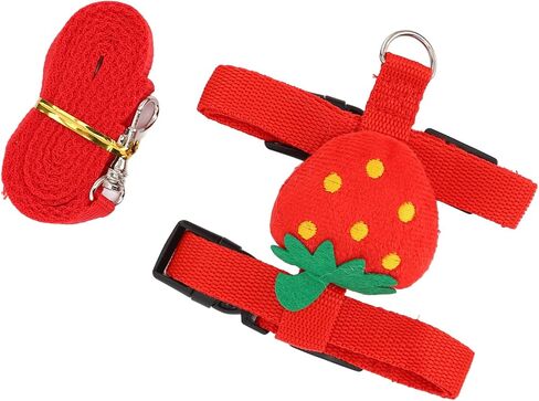 Acouto Harness Leash Small Pet Harness Leash Nylon Strawberry Vest with Stainless Steel Pet Rabbits Chinchillas Supplies Small Animals Collars Harnesses & Leashes (S) in Saudi Arabia