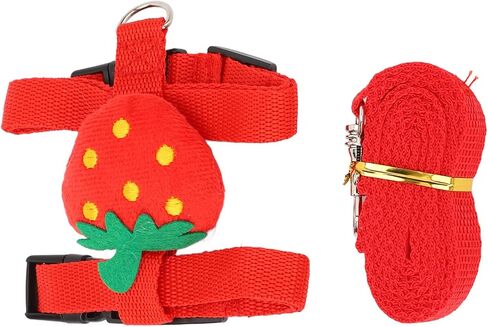 Acouto Harness Leash Small Pet Harness Leash Nylon Strawberry Vest with Stainless Steel Pet Rabbits Chinchillas Supplies Small Animals Collars Harnesses & Leashes (S) in Saudi Arabia