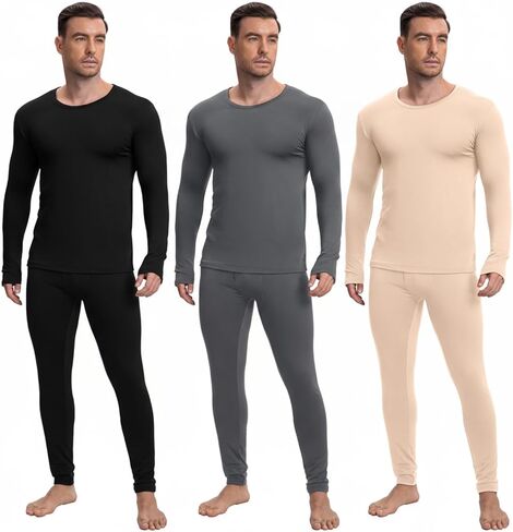 Patelai 3 Sets Men's Thermal Underwear Long Johns Base Layer with Fleece Lined for Winter Cold Weather in Saudi Arabia