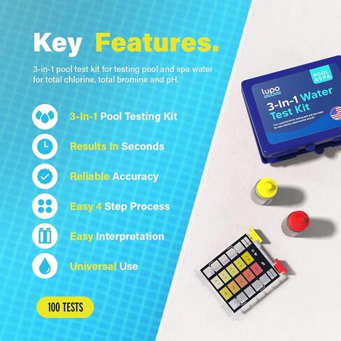 Lupo 3-in-1 Water Test Kit for Swimming Pools & Spas | Water Chemical Test Kit for pH, Total Chlorine and Total Bromine in Saudi Arabia