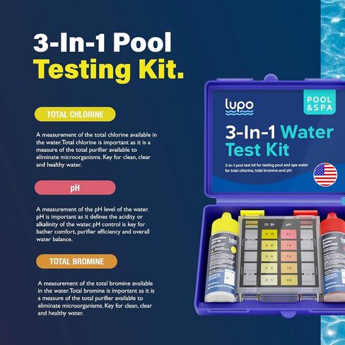 Lupo 3-in-1 Water Test Kit for Swimming Pools & Spas | Water Chemical Test Kit for pH, Total Chlorine and Total Bromine in Saudi Arabia