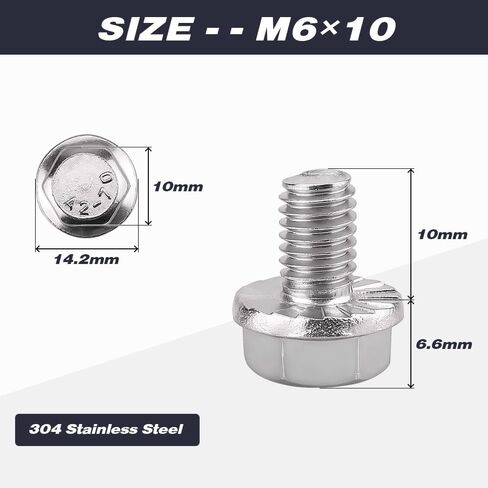 M6-1.0 x 16mm (25 pcs) Flanged Hex Bolts, 304 Stainless Steel 18/8, Large Washer Head Automotive Screws for Car Parts & Machinery Replacement in Saudi Arabia