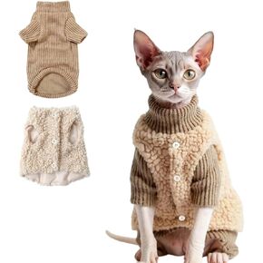 Cat Costume & Puppy Clothes 2-Piece Set, Soft Warm Lamb-Fleece Jacket & Breathable Knit Sweater for Small Dogs & Kittens, Size X-Large in Saudi Arabia