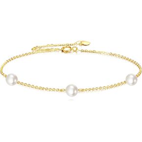 14k Solid Gold Pearl Bracelet for Women, Freshwater Cultured Pearls Fine Jewelry Birthday Gifts for Her in Kuwait