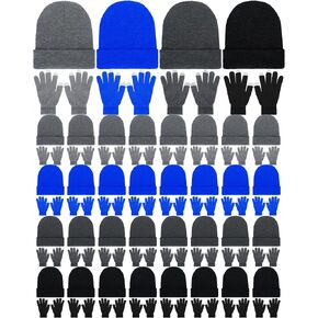 Suhine 128 Pcs Bulk Winter Knit Beanie Hats and Gloves for Men Women Included 64 Warm Beanie and 64 Touchscreen Gloves for Homeless Warm Cozy Gifts in Kuwait