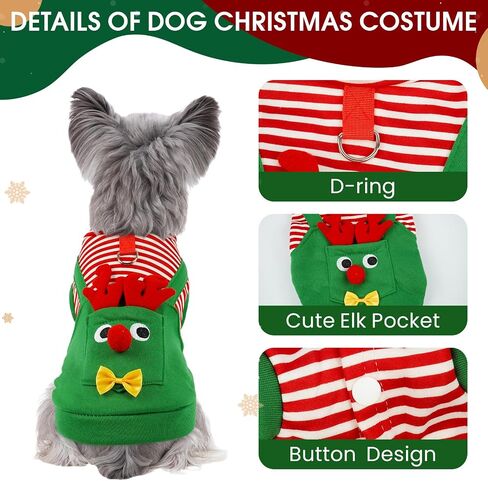 Dog Christmas Costume Outfit, Cute Reindeer Costume for Small Medium Dogs Cats, Funny Puppy Cosplay Clothes, Festive Pet Christmas Sweater for Winter Parties & Photo Shoots in Saudi Arabia