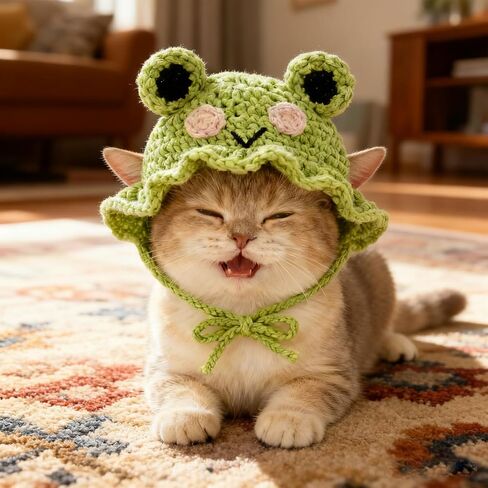 3Pcs Frog & Flower Cat Hat, Funny Rabbit Bunny Hat Small Dogs Puppy Hats, Cute Pearl Knitted Pet Hats Set with Ear Holes for Birthday Halloween Christmas Easter Party Costume in Saudi Arabia