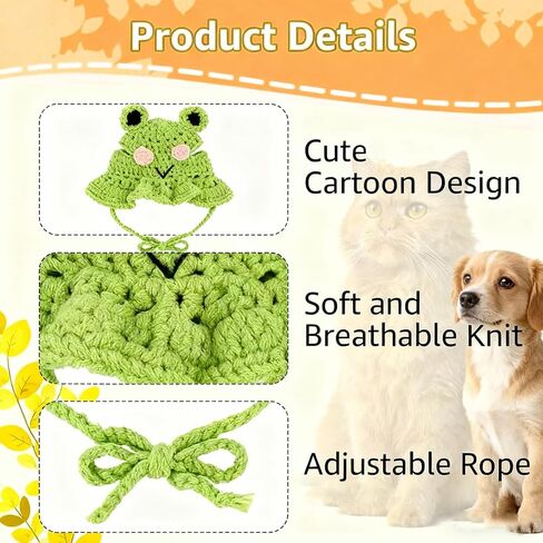 3Pcs Frog & Flower Cat Hat, Funny Rabbit Bunny Hat Small Dogs Puppy Hats, Cute Pearl Knitted Pet Hats Set with Ear Holes for Birthday Halloween Christmas Easter Party Costume in Saudi Arabia