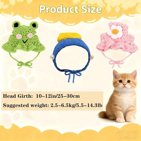 3Pcs Frog & Flower Cat Hat, Funny Rabbit Bunny Hat Small Dogs Puppy Hats, Cute Pearl Knitted Pet Hats Set with Ear Holes for Birthday Halloween Christmas Easter Party Costume in Saudi Arabia