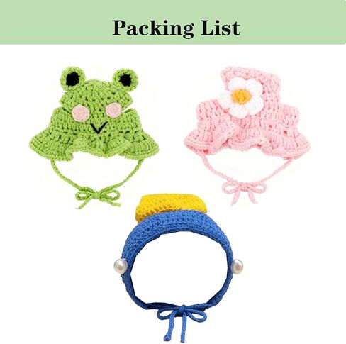 3Pcs Frog & Flower Cat Hat, Funny Rabbit Bunny Hat Small Dogs Puppy Hats, Cute Pearl Knitted Pet Hats Set with Ear Holes for Birthday Halloween Christmas Easter Party Costume in Saudi Arabia