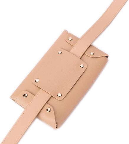 D.LerBung 2 Pieces Womens Fanny Pack Leather Belt with Removable Belt Waist Pouch Fashion Belt Bags Black and Khaki in Kuwait