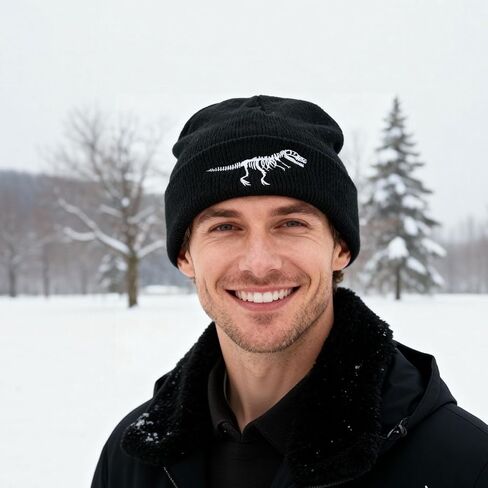 LOKIDVE Men Women Winter Embroidered Cuff Beanie Hat Knit Skull Cap in Kuwait
