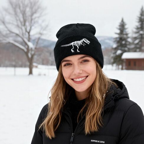 LOKIDVE Men Women Winter Embroidered Cuff Beanie Hat Knit Skull Cap in Kuwait