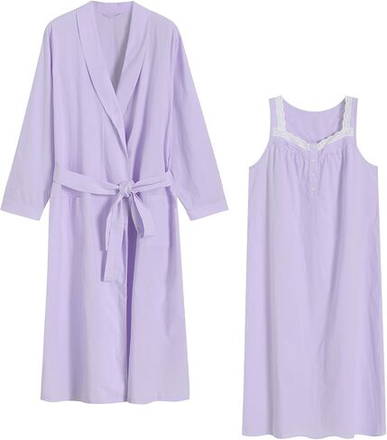 Latuza Women's Sleeveless Cotton Nightgown with Matching Long Robe Set in Kuwait