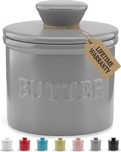 PriorityChef French Butter Crock مع غطاء ، حافظ على انتشار الزبدة وذقي حارس الزبدة للمغادرة على العداد ، طبق الزبدة الفرنسي مثالي للخبز والخبز ، هدية مثالية المطبخ ، أبيض in Kuwait