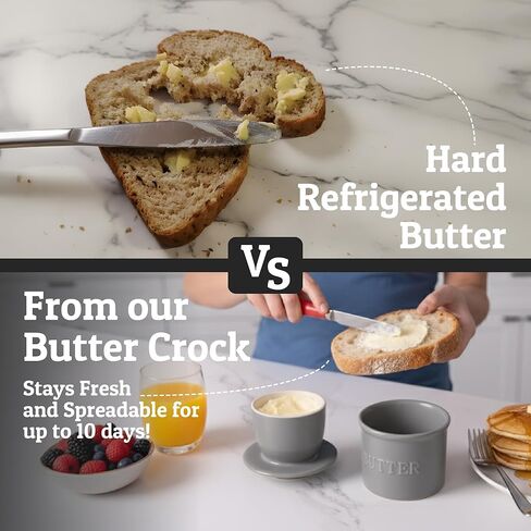 PriorityChef French Butter Crock مع غطاء ، حافظ على انتشار الزبدة وذقي حارس الزبدة للمغادرة على العداد ، طبق الزبدة الفرنسي مثالي للخبز والخبز ، هدية مثالية المطبخ ، أبيض in Kuwait