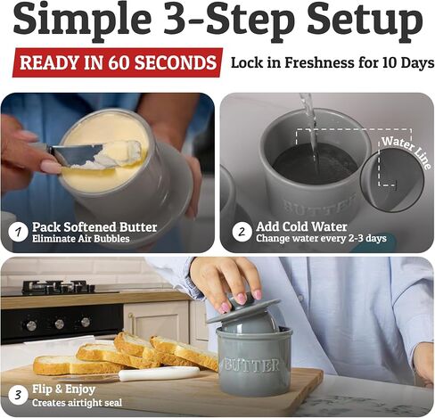 PriorityChef French Butter Crock مع غطاء ، حافظ على انتشار الزبدة وذقي حارس الزبدة للمغادرة على العداد ، طبق الزبدة الفرنسي مثالي للخبز والخبز ، هدية مثالية المطبخ ، أبيض in Kuwait