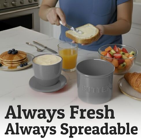 PriorityChef French Butter Crock مع غطاء ، حافظ على انتشار الزبدة وذقي حارس الزبدة للمغادرة على العداد ، طبق الزبدة الفرنسي مثالي للخبز والخبز ، هدية مثالية المطبخ ، أبيض in Kuwait