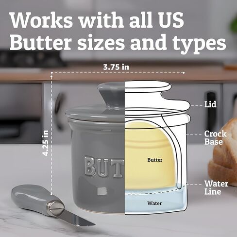 PriorityChef French Butter Crock مع غطاء ، حافظ على انتشار الزبدة وذقي حارس الزبدة للمغادرة على العداد ، طبق الزبدة الفرنسي مثالي للخبز والخبز ، هدية مثالية المطبخ ، أبيض in Kuwait