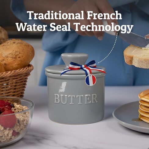 PriorityChef French Butter Crock مع غطاء ، حافظ على انتشار الزبدة وذقي حارس الزبدة للمغادرة على العداد ، طبق الزبدة الفرنسي مثالي للخبز والخبز ، هدية مثالية المطبخ ، أبيض in Kuwait
