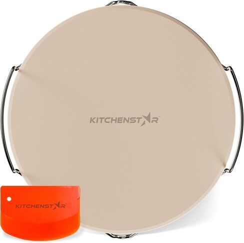 12" Pizza Stone for Oven & Grill with Handles - Natural Cordierite Baking Stone Set with SS Rack & Plastic Scraper (1500 °F Resistant, Round, Small) in Saudi Arabia