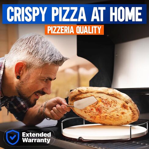 12" Pizza Stone for Oven & Grill with Handles - Natural Cordierite Baking Stone Set with SS Rack & Plastic Scraper (1500 °F Resistant, Round, Small) in Saudi Arabia