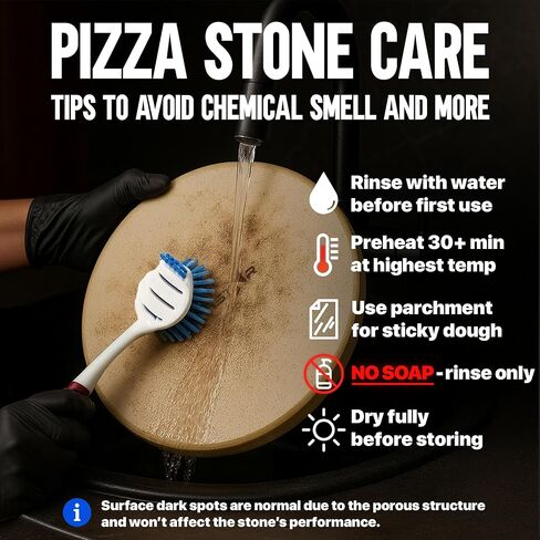 12" Pizza Stone for Oven & Grill with Handles - Natural Cordierite Baking Stone Set with SS Rack & Plastic Scraper (1500 °F Resistant, Round, Small) in Saudi Arabia