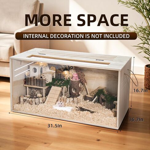 Hamster Cage Chewproof, 32" Wooden Guinea Pig Cage for Small Animals, Openable Top with Easy View Acrylic Panels for Hamster, Rabbit, Guinea Pig, Hedgehog(32" L x 15.7" W x 15.7" H) in Kuwait