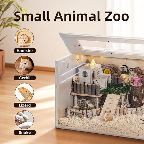 Hamster Cage Chewproof, 32" Wooden Guinea Pig Cage for Small Animals, Openable Top with Easy View Acrylic Panels for Hamster, Rabbit, Guinea Pig, Hedgehog(32" L x 15.7" W x 15.7" H) in Kuwait