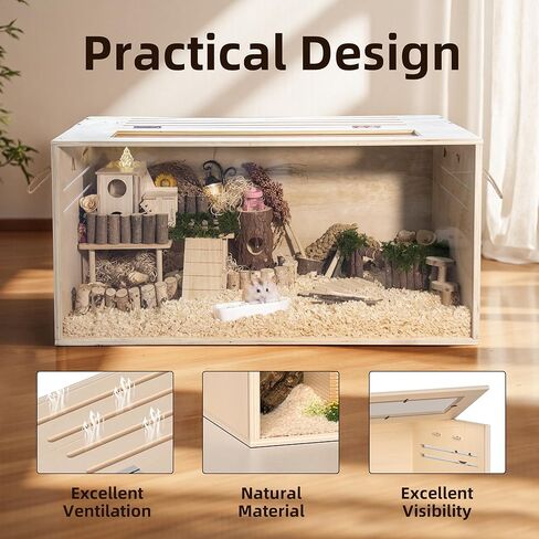 Hamster Cage Chewproof, 32" Wooden Guinea Pig Cage for Small Animals, Openable Top with Easy View Acrylic Panels for Hamster, Rabbit, Guinea Pig, Hedgehog(32" L x 15.7" W x 15.7" H) in Kuwait