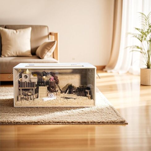 Hamster Cage Chewproof, 32" Wooden Guinea Pig Cage for Small Animals, Openable Top with Easy View Acrylic Panels for Hamster, Rabbit, Guinea Pig, Hedgehog(32" L x 15.7" W x 15.7" H) in Kuwait