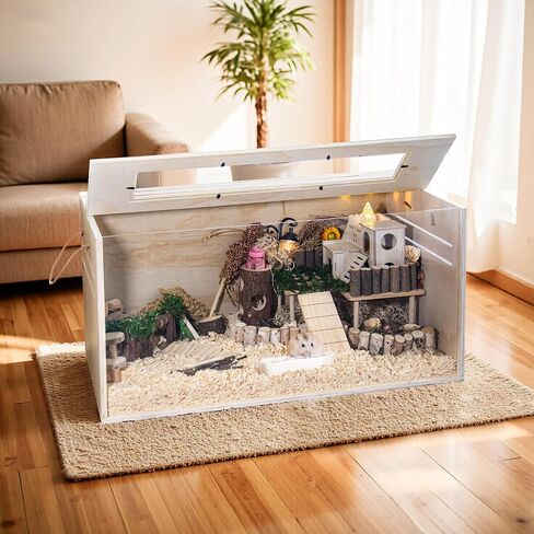 Hamster Cage Chewproof, 32" Wooden Guinea Pig Cage for Small Animals, Openable Top with Easy View Acrylic Panels for Hamster, Rabbit, Guinea Pig, Hedgehog(32" L x 15.7" W x 15.7" H) in Kuwait
