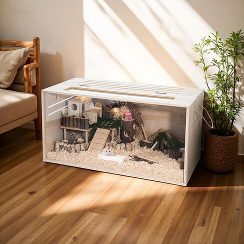 Hamster Cage Chewproof, 32" Wooden Guinea Pig Cage for Small Animals, Openable Top with Easy View Acrylic Panels for Hamster, Rabbit, Guinea Pig, Hedgehog(32" L x 15.7" W x 15.7" H) in Kuwait
