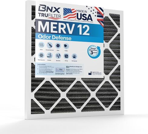 BNX TruFilter 20x20x1 MERV 12 Odor Defense (2-Pack) AC Furnace Air Filter with Activated Carbon - MADE IN USA - Pleated Air Conditioner HVAC AC Furnace Filters - Removes Odor, Mold, Bacteria, Smoke in Saudi Arabia