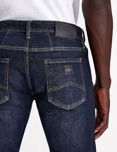A|X ARMANI EXCHANGE mens 5 Pocket Pocket Slim Denim Jeans, Dark Wash/Tobacco Stitching/Stretch Cotton, 34 US in Saudi Arabia