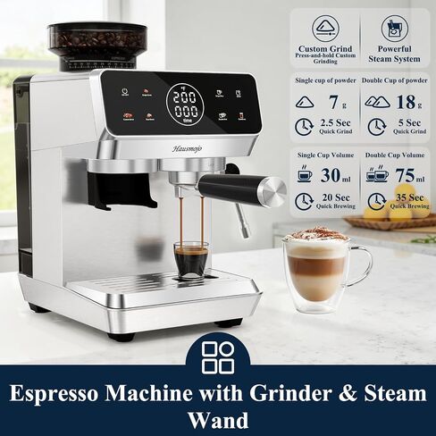 CM1620 Espresso Machine with Built-In Conical Burr Grinder, 20 Bar Espresso Maker with Powerful Steam Wand Milk Frother, Stainless Steel Coffee Machine for Latte & Cappuccino in Saudi Arabia