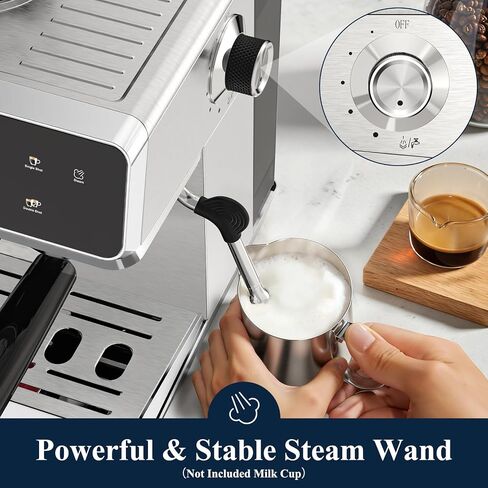 CM1620 Espresso Machine with Built-In Conical Burr Grinder, 20 Bar Espresso Maker with Powerful Steam Wand Milk Frother, Stainless Steel Coffee Machine for Latte & Cappuccino in Saudi Arabia