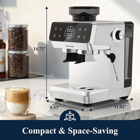 CM1620 Espresso Machine with Built-In Conical Burr Grinder, 20 Bar Espresso Maker with Powerful Steam Wand Milk Frother, Stainless Steel Coffee Machine for Latte & Cappuccino in Saudi Arabia