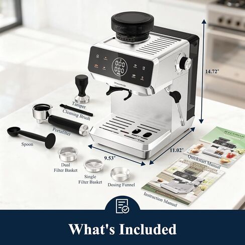 CM1620 Espresso Machine with Built-In Conical Burr Grinder, 20 Bar Espresso Maker with Powerful Steam Wand Milk Frother, Stainless Steel Coffee Machine for Latte & Cappuccino in Saudi Arabia