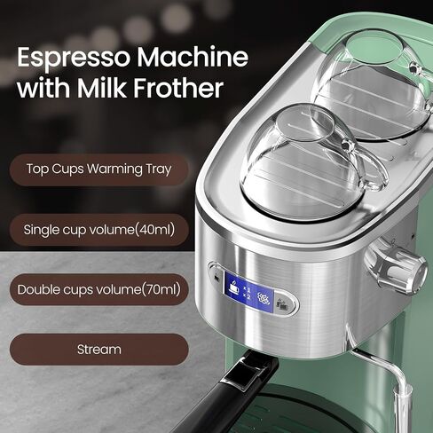 Espresso Machine 20 Bar, Professional Stainless Steel Coffee Maker with LCD Display, Steam Wand, 45oz Removable Water Tank, for Espresso, Cappuccino, Latte at Home or Office, Black in Saudi Arabia