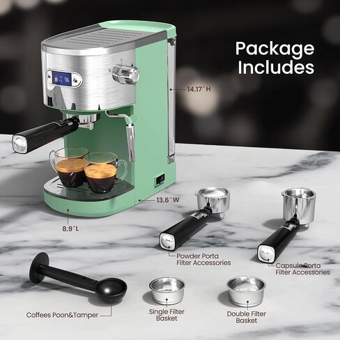 Espresso Machine 20 Bar, Professional Stainless Steel Coffee Maker with LCD Display, Steam Wand, 45oz Removable Water Tank, for Espresso, Cappuccino, Latte at Home or Office, Black in Saudi Arabia